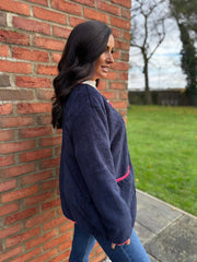 Navy Fleece Button Jacket Farah