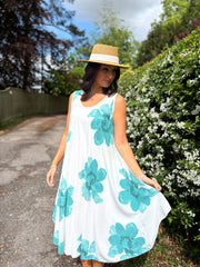Teal Floral Print Dress Yvonne