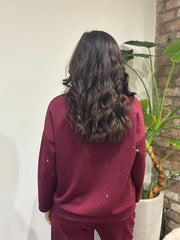Wine Diamante Sweat Top Nina
