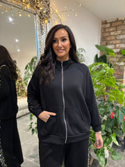 Black Sequin Velour Trim Jacket Trixie