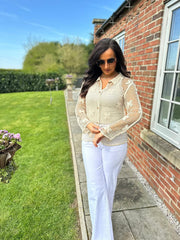 Stone Floral Crochet Net Blouse Paulette