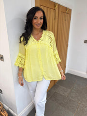 Lemon Lace Pattern Button Top Elsie
