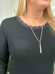 Black Ribbed Lace Trim Top Madeline