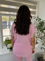Pink Gold Trim Textured Top Joanie