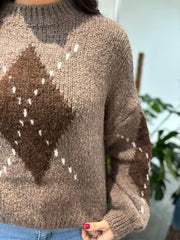 Mocha Argyle Knit Jumper Heidi