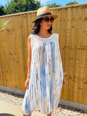 Light Blue Brushed Stripe Panel Dress Jodie