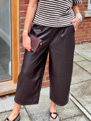 Chocolate Faux Leather Cropped Trousers