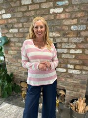 Pink Striped V Neck Knit Madeline