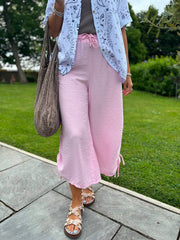 Pink Ruched Drawstring Wide Leg Trousers
