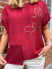 Wine Asymmetric Panel Flower Top Adele