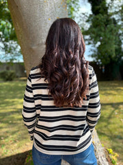 Black V Neck Striped Sweat Top Demi