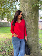 Red Embellished Soft Knit Francine