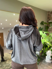 Charcoal Sparkle Velour Hoodie Colette