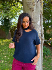 Navy Asymmetric Off Shoulder Knit Cora