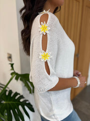 White Daisy Cold Shoulder Knit Alison