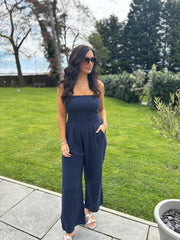 Navy Bubble Cotton Bandeau Jumpsuit