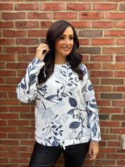 Navy Floral Leaf Sweat Top India