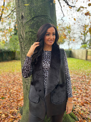 Black Faux Fur Trim Gilet Orla
