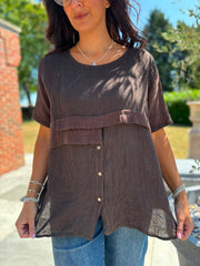 Chocolate Linen Button Top Taylor