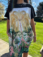 Black Botanical Palm T-Shirt Dress Luna