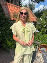 Lemon Embellished Pussy Bow Blouse Danica