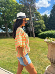 Peach Puff Sleeve Striped Top Erin