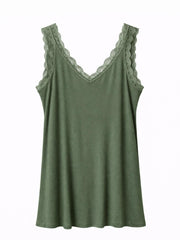 Khaki Lace Ribbed Vest Libby