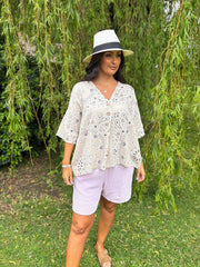 Stone Paisley Bubble Cotton Top Quinley