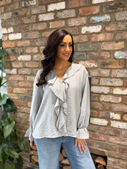 Grey Ruffle Frill Blouse Dionne