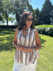 Mocha Striped Sleeveless Blouse Lola