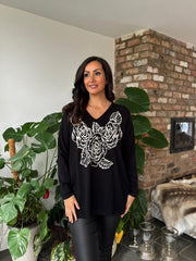 Black Rose Design Knit Top Tilly