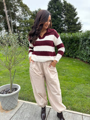 Wine Stripe Collared Knit Anita