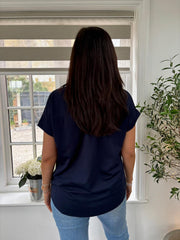 Navy Diamante Floral Lace Trim Tee Aria