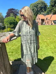 Khaki Mesh Lace Panel Dress Vivian