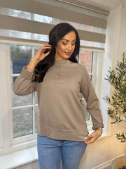 Mocha Button Down Sweat Top Quinn