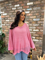 Candy Pink Multi Hole V Neck Knit Sammy