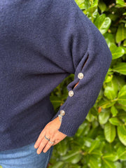 Navy Sleeve Detail Knit Top Julia