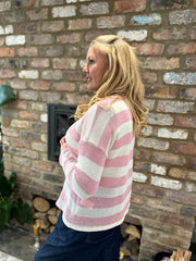 Pink Striped V Neck Knit Madeline