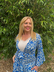 Royal Blue Geometric Tie Front Trouser Set Peyton