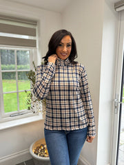 Navy Check Pattern Super Soft Roll Neck