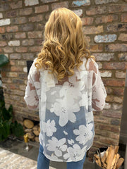White Sheer Applique Floral Blouse Harriet