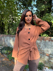 Tan Buttoned Tie Top Kacey