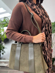 Khaki Multi Fabric Handbag
