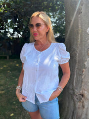 White Buttoned Broderie Flower Top Marcia