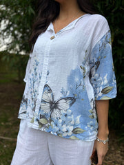 White Floral Butterfly Top Reeva