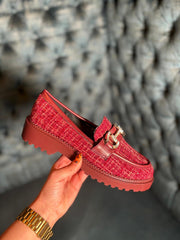 Wine Textured Chain Loafers