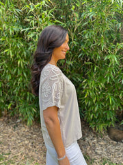 Stone Net Sleeve Applique Tee Gemma