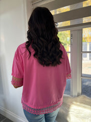 Lipstick Pink Lace Trim Detail Top Bree