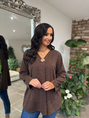 Chocolate V Neck Brooch Top Harper