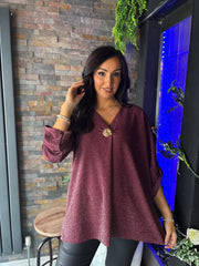 Wine Shimmer Brooch Top Indy